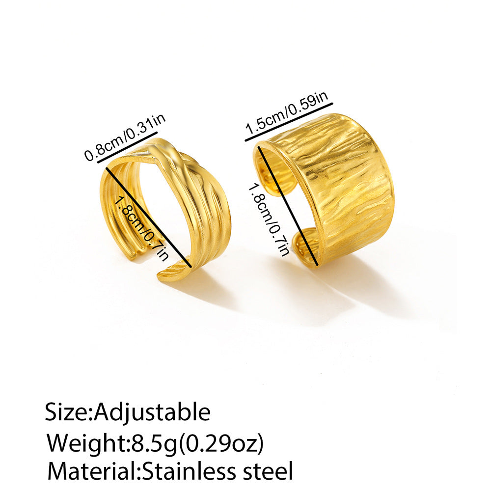 SRNG-18 - Wave Textured Stainless Steel Rings - Adjustable