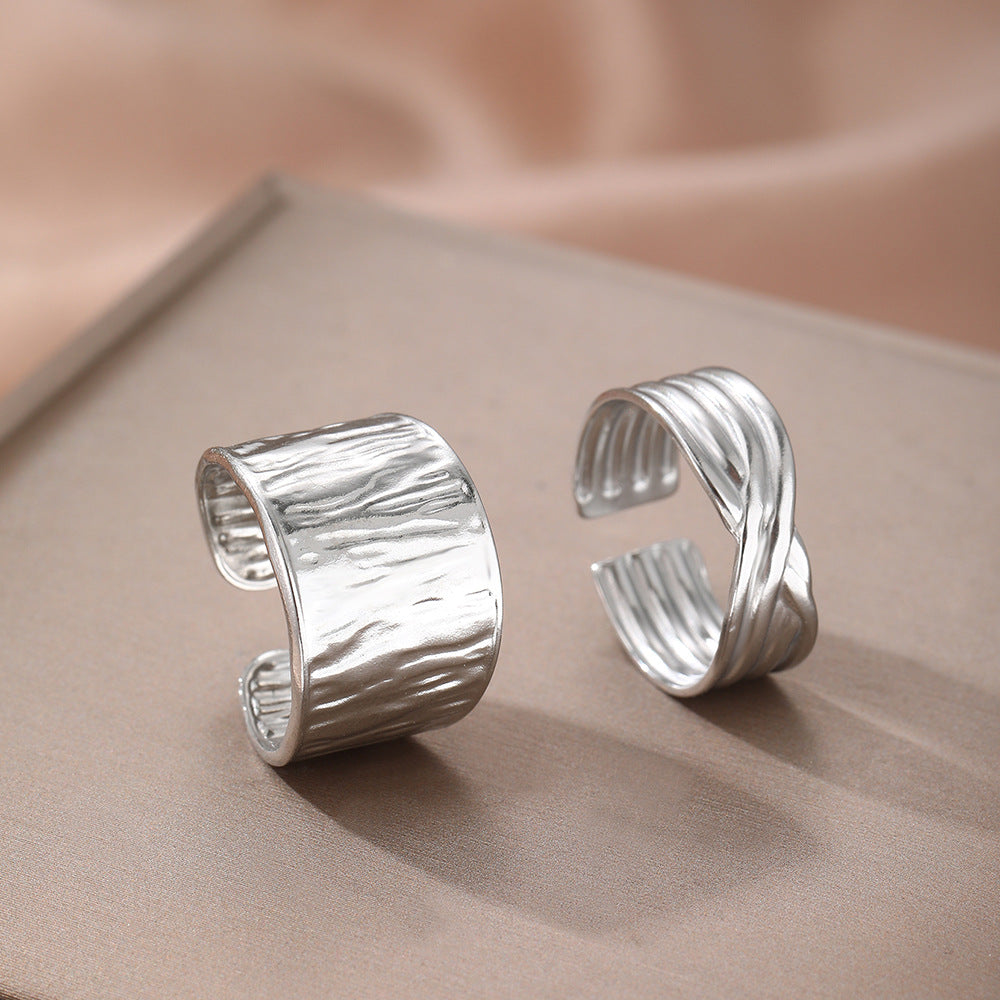 SRNG-18 - Wave Textured Stainless Steel Rings - Adjustable