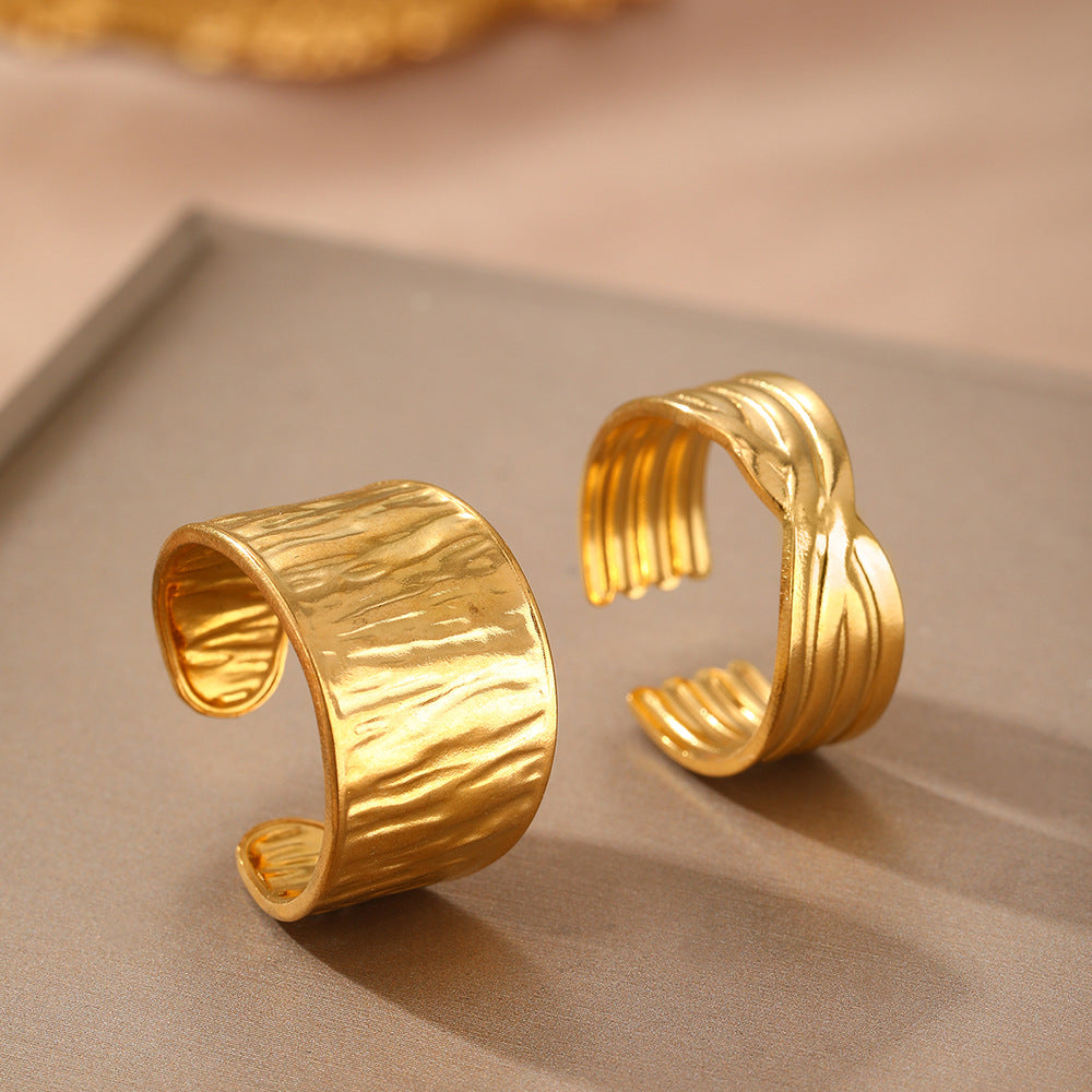 SRNG-18 - Wave Textured Stainless Steel Rings - Adjustable