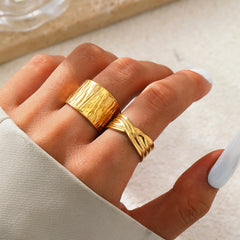 SRNG-18 - Wave Textured Stainless Steel Rings - Adjustable