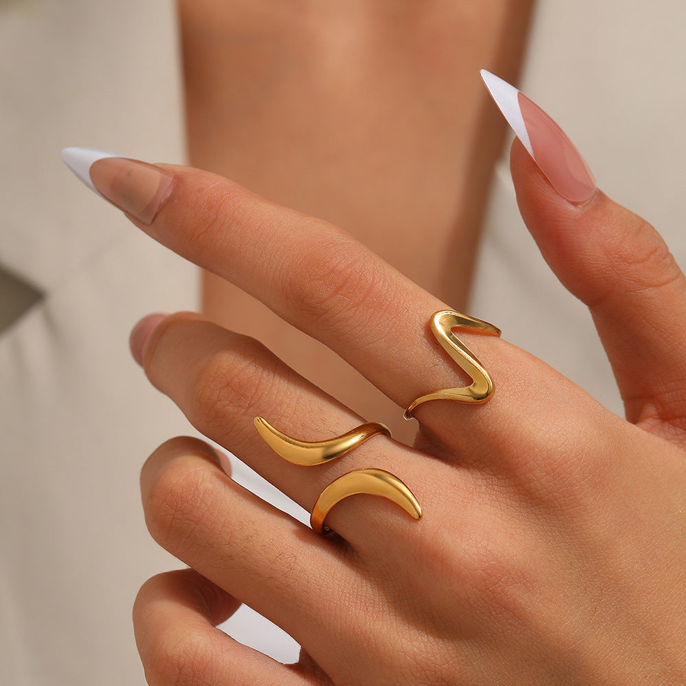 SRNG-14 - Wide-Faced Wave Stainless Steel Ring - Adjustable