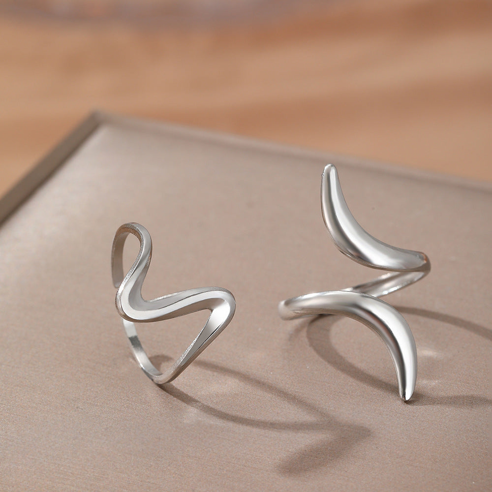 SRNG-14 - Wide-Faced Wave Stainless Steel Ring - Adjustable