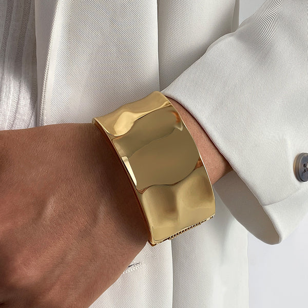 Wide Wavy Gold Alloy Cuff Bracelet  | Zi Collection Hub