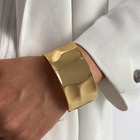 Wide Wavy Gold Alloy Cuff Bracelet  | Zi Collection Hub