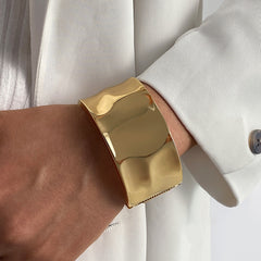 Wide Wavy Gold Alloy Cuff Bracelet  | Zi Collection Hub
