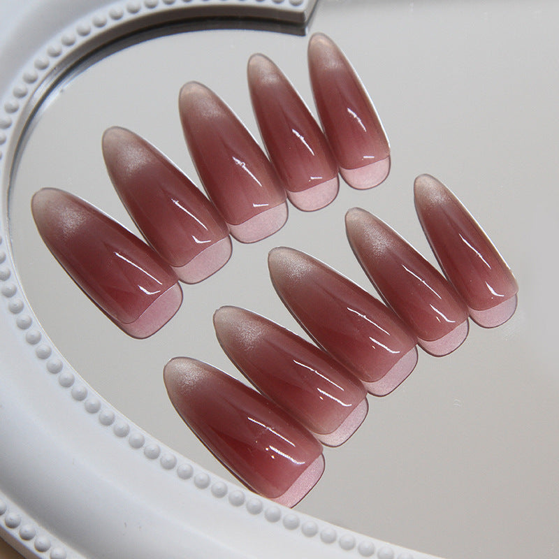 Wine Red Cat's Eye Fake Nails - 30Pcs