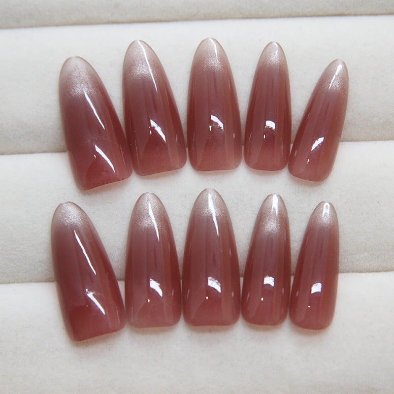 Wine Red Cat's Eye Fake Nails - 30Pcs