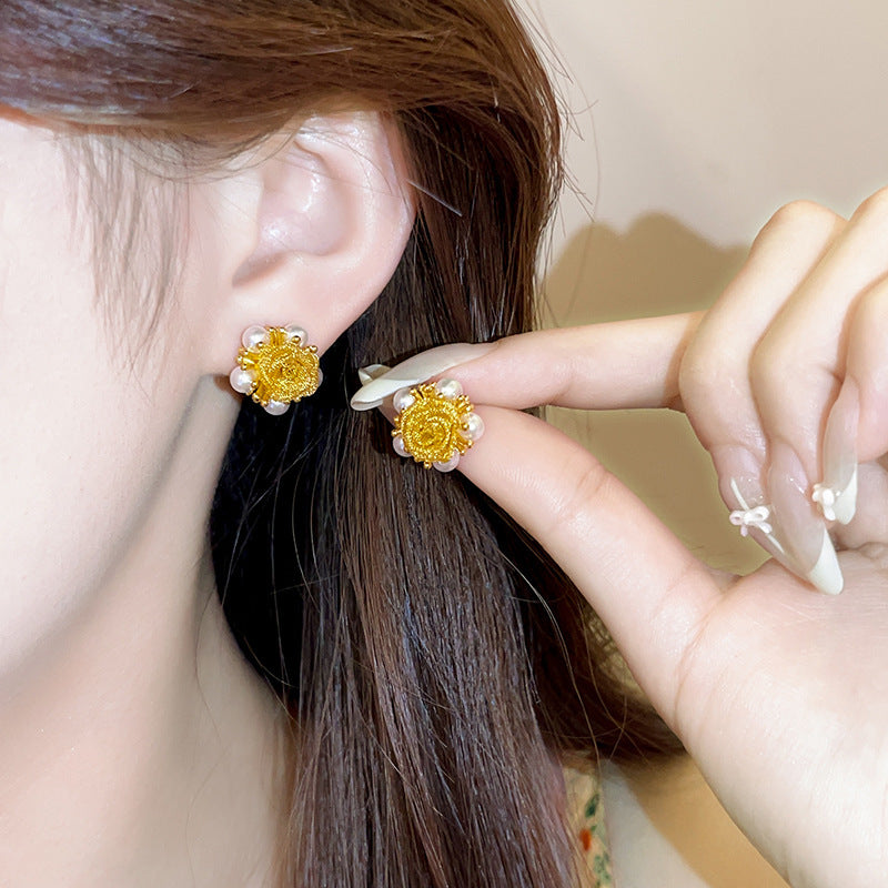 ER524 - Yellow Rose Pearl Stud Earrings