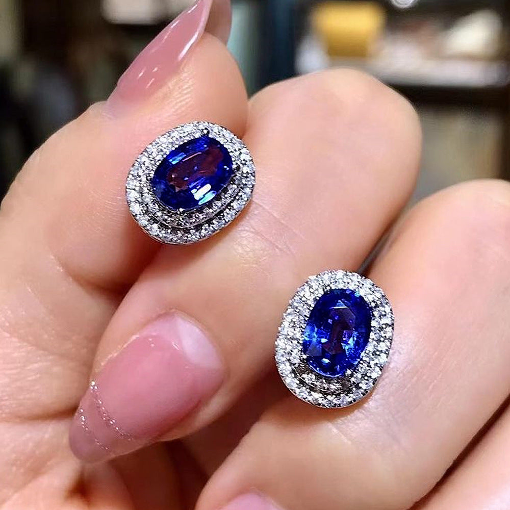 ZER46 - Royal Blue Oval Zircon Earrings