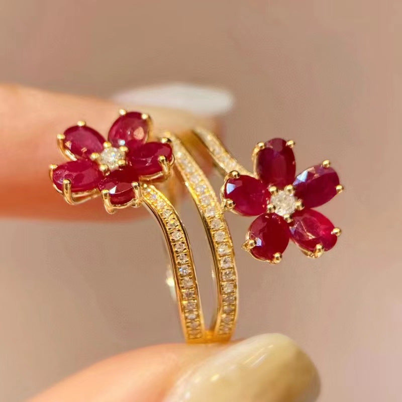 ZRNG 106 - Sophisticated Floral Ruby Ring - Adjustable