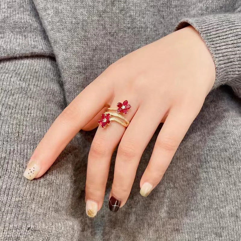 ZRNG 106 - Sophisticated Floral Ruby Ring - Adjustable