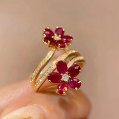 ZRNG 106 - Sophisticated Floral Ruby Ring - Adjustable