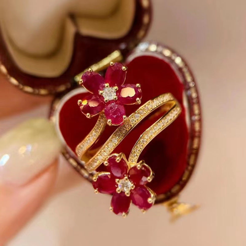 ZRNG 106 - Sophisticated Floral Ruby Ring - Adjustable