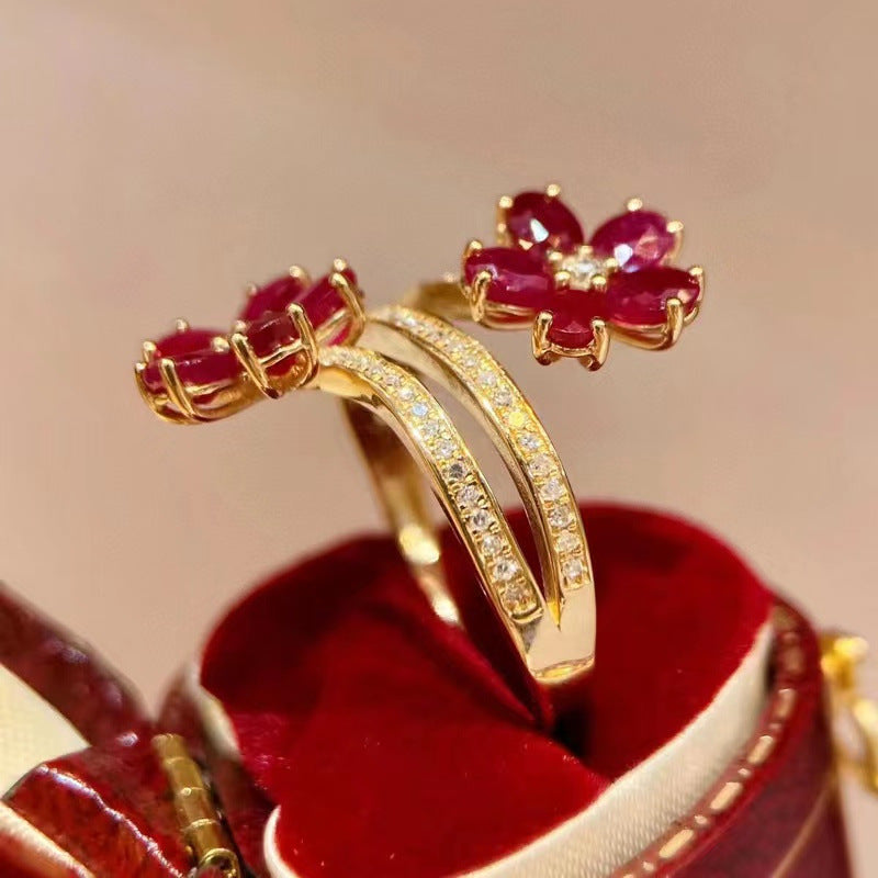 ZRNG 106 - Sophisticated Floral Ruby Ring - Adjustable