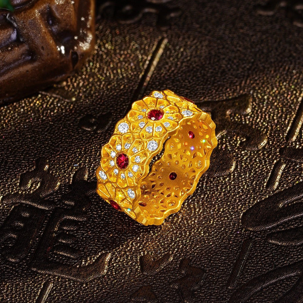 ZRNG 110 - Red Sapphire Rose Window Ring - Adjustable