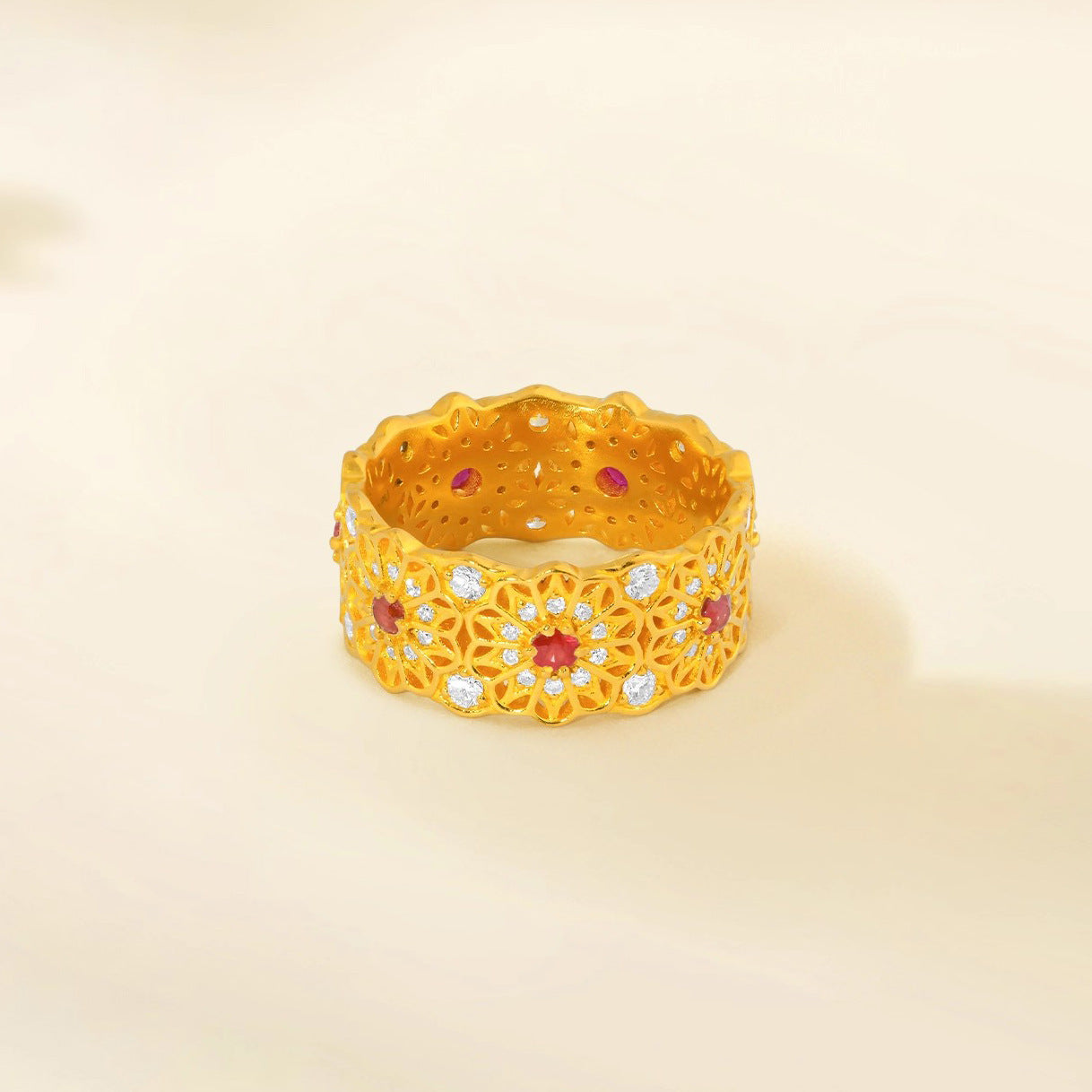 ZRNG 110 - Red Sapphire Rose Window Ring - Adjustable