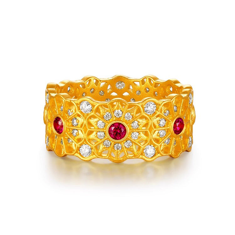 ZRNG 110 - Red Sapphire Rose Window Ring - Adjustable