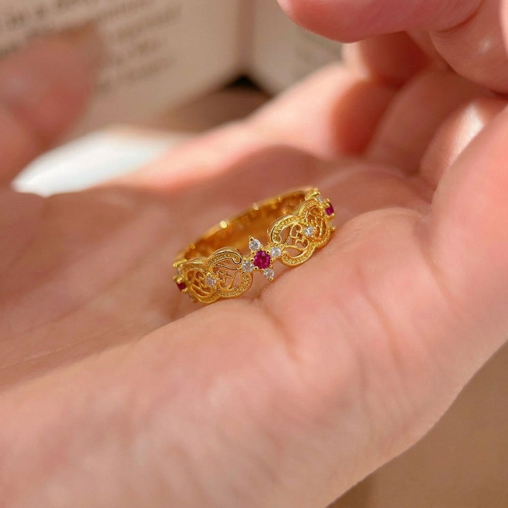 ZRNG 116 -  Vintage Court-Style Filigree Ruby Ring