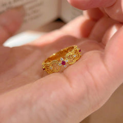 ZRNG 116 -  Vintage Court-Style Filigree Ruby Ring