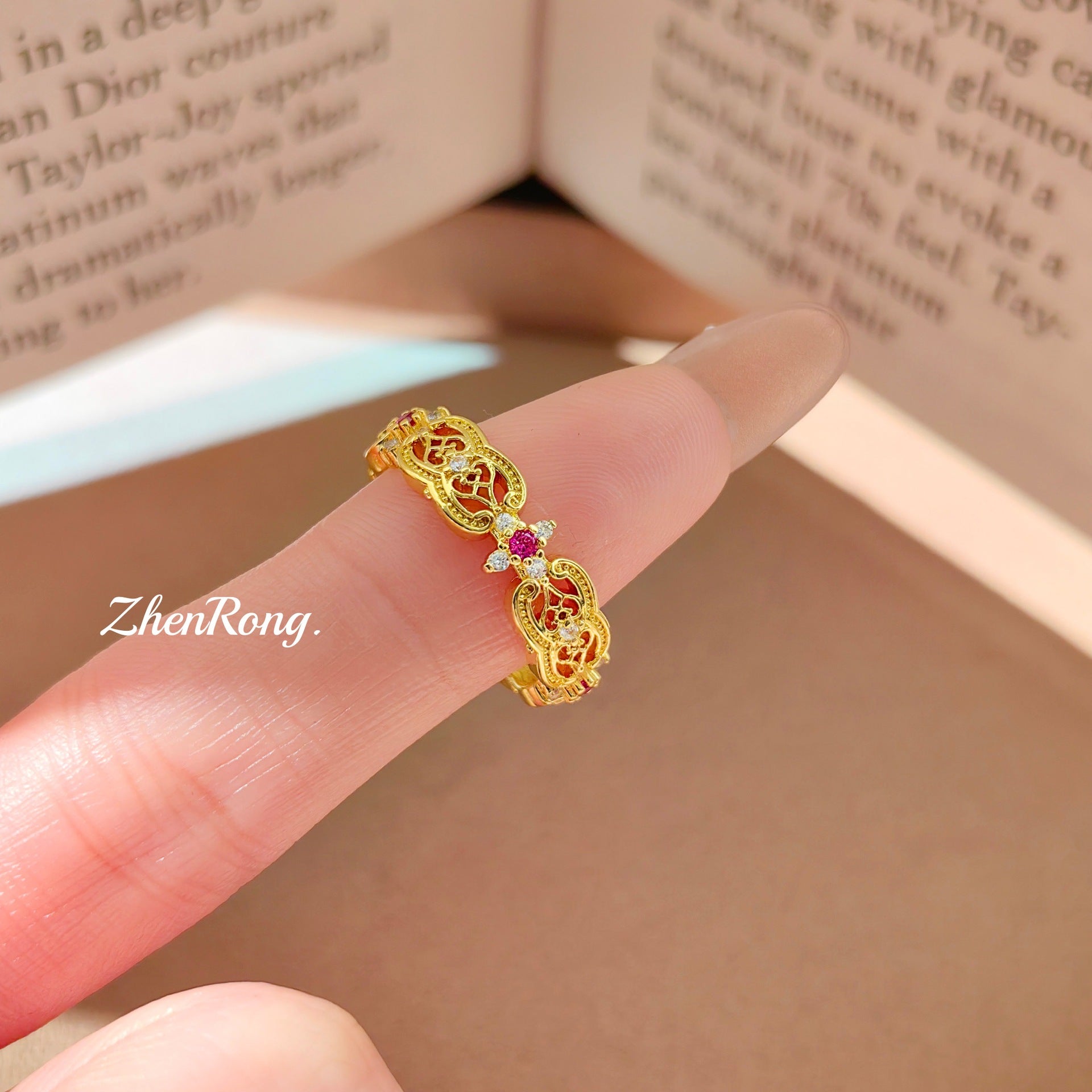 ZRNG 116 -  Vintage Court-Style Filigree Ruby Ring