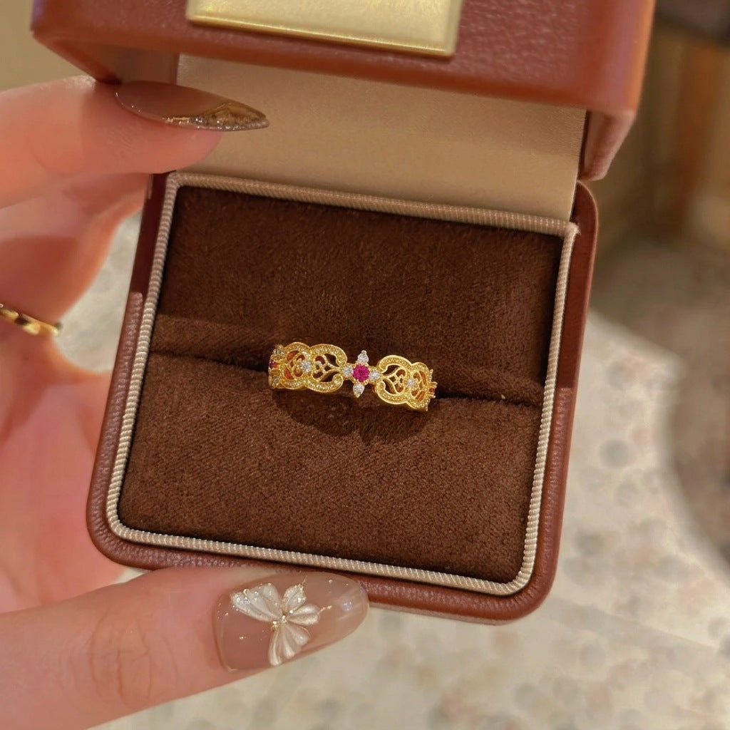 ZRNG 116 -  Vintage Court-Style Filigree Ruby Ring