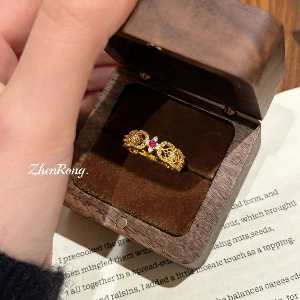 ZRNG 116 -  Vintage Court-Style Filigree Ruby Ring