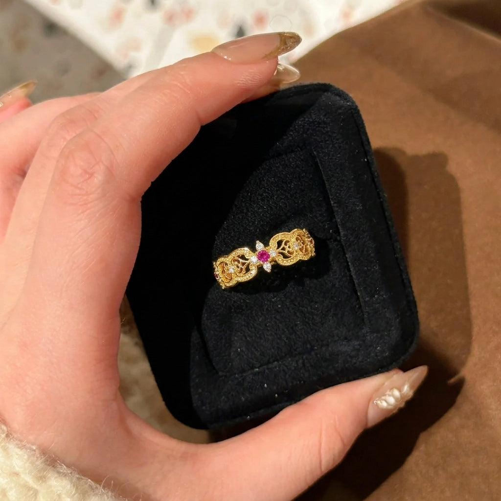 ZRNG 116 -  Vintage Court-Style Filigree Ruby Ring