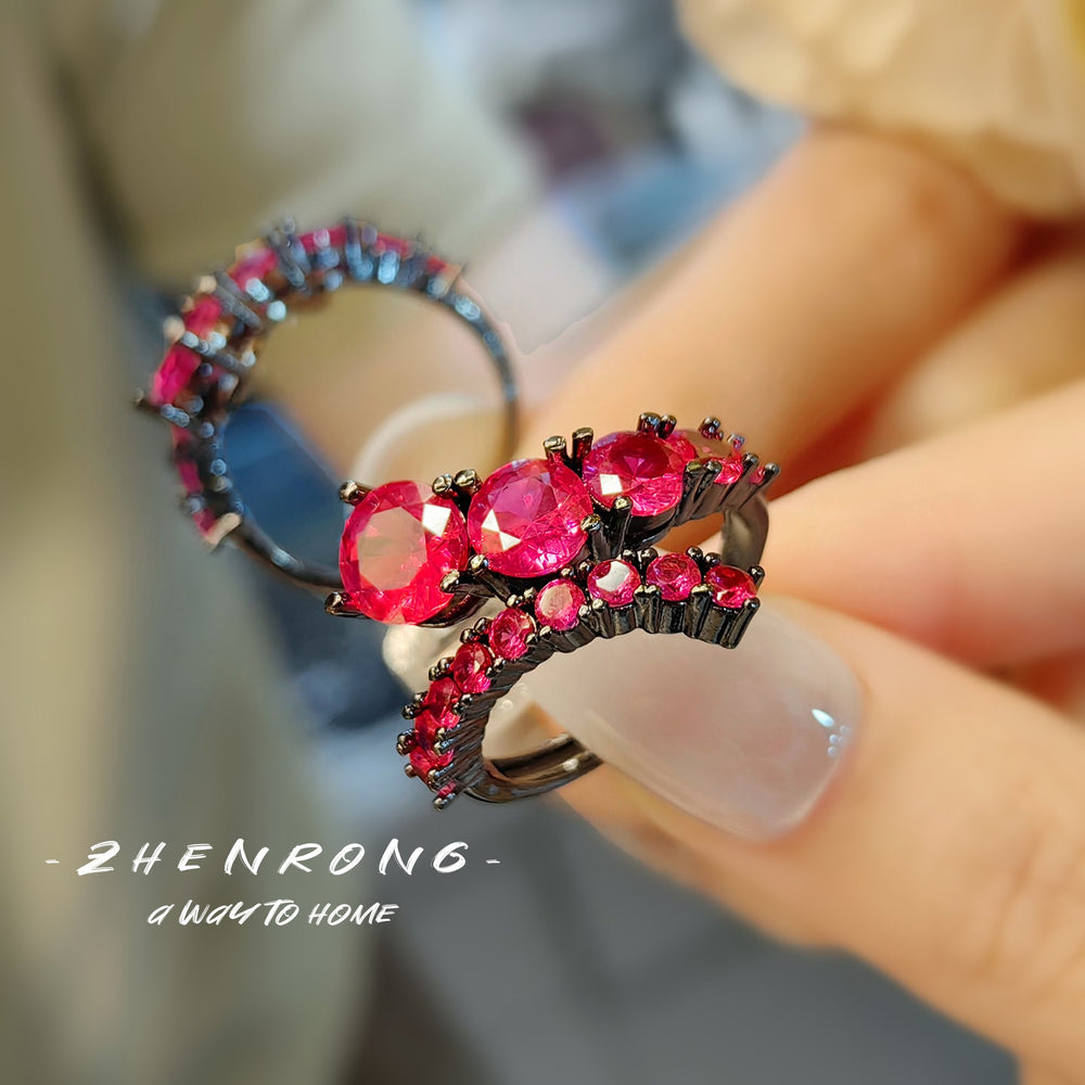 ZRNG 118 - Unique Claw-Set Red Sapphire Ring - Adjustable
