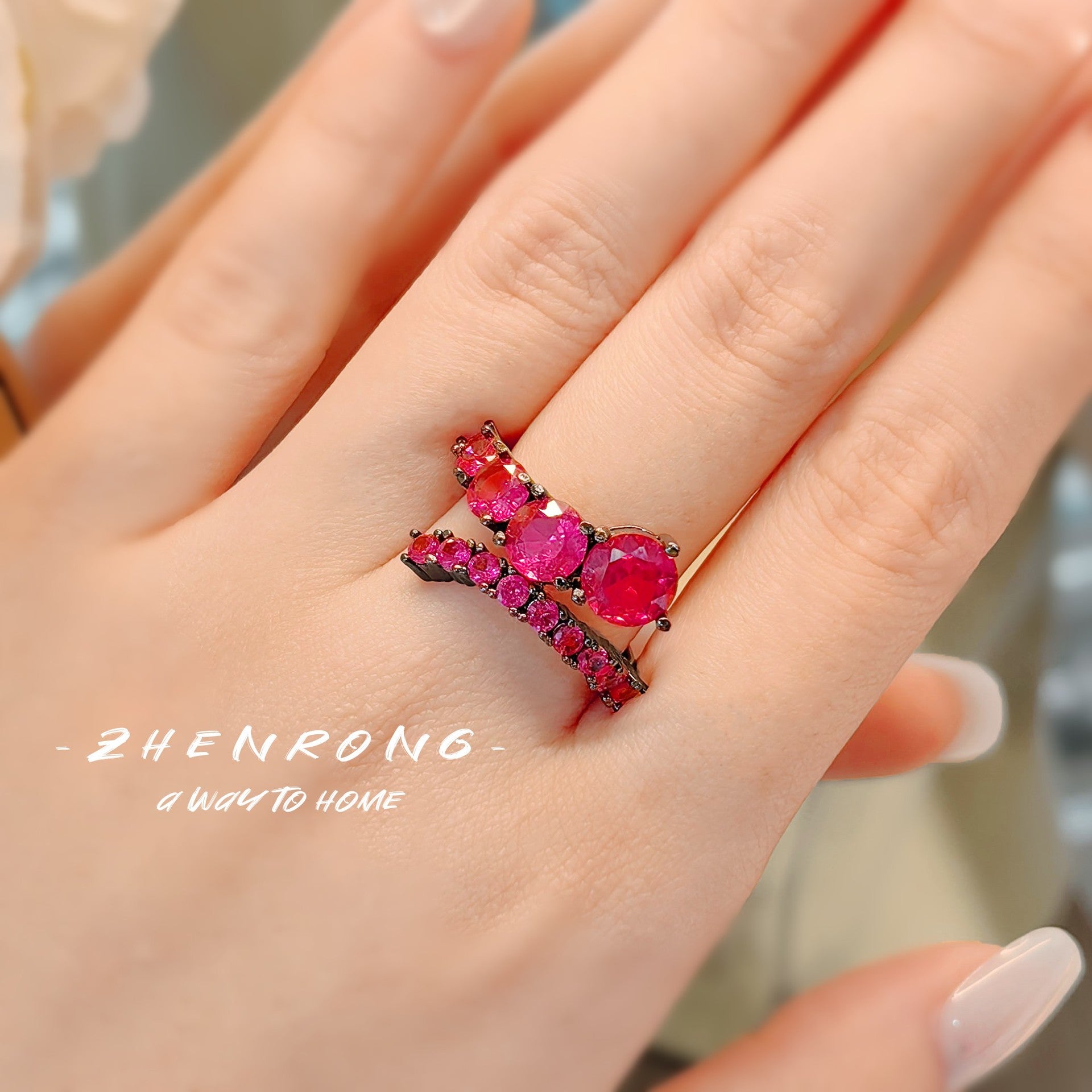 ZRNG 118 - Unique Claw-Set Red Sapphire Ring - Adjustable