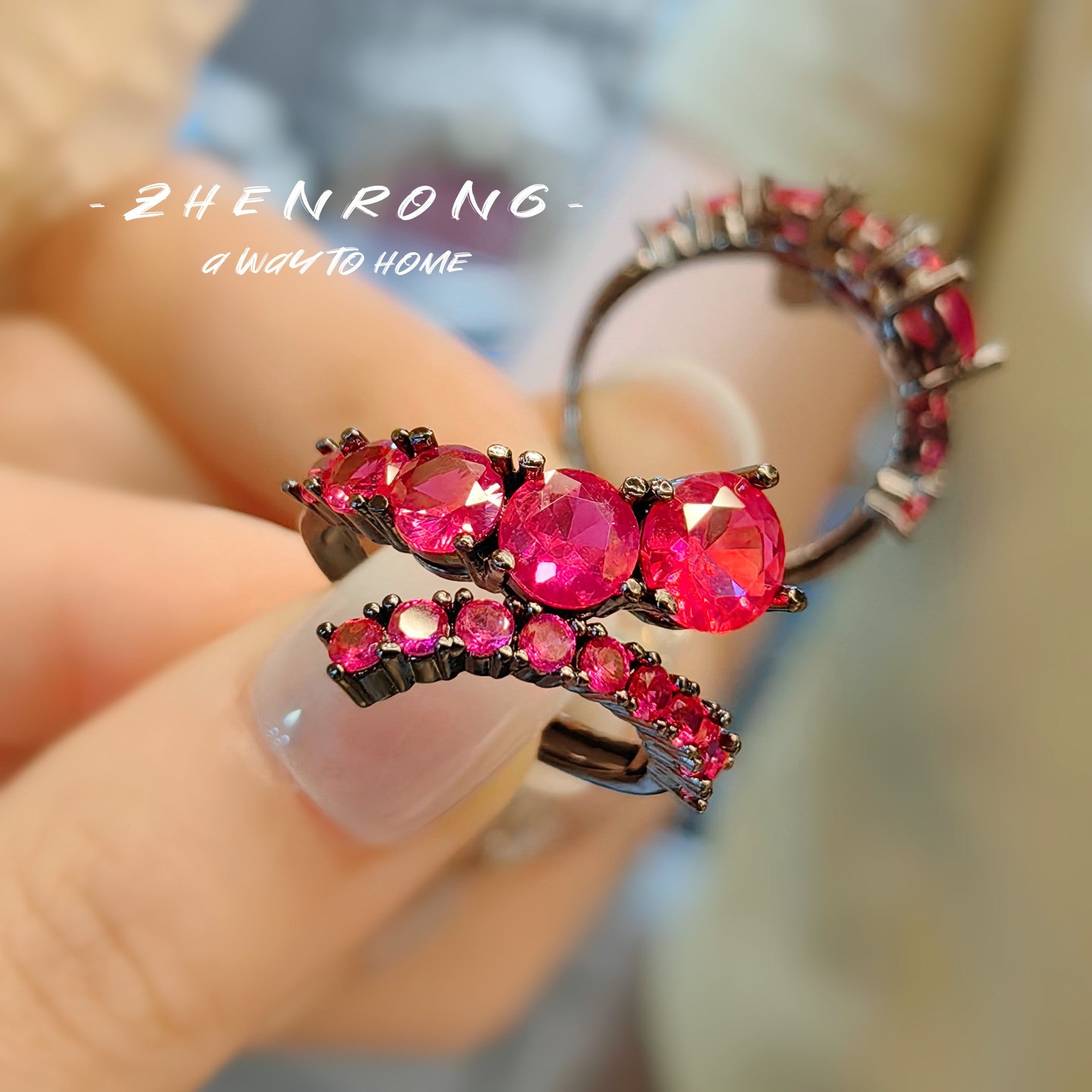 ZRNG 118 - Unique Claw-Set Red Sapphire Ring - Adjustable
