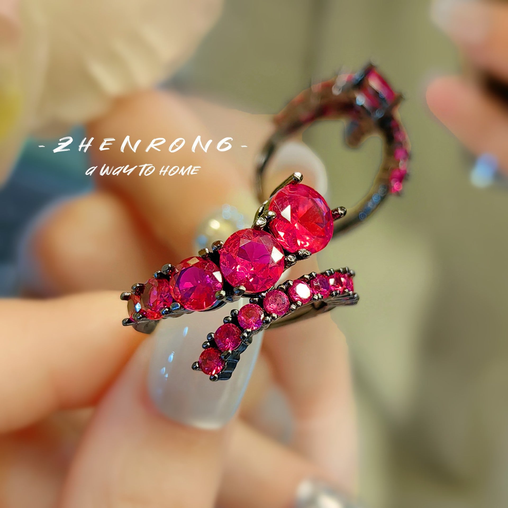 ZRNG 118 - Unique Claw-Set Red Sapphire Ring - Adjustable
