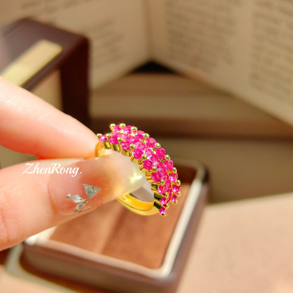 ZRNG 119 - Gold & Red Sapphire Band Ring - Adjustable