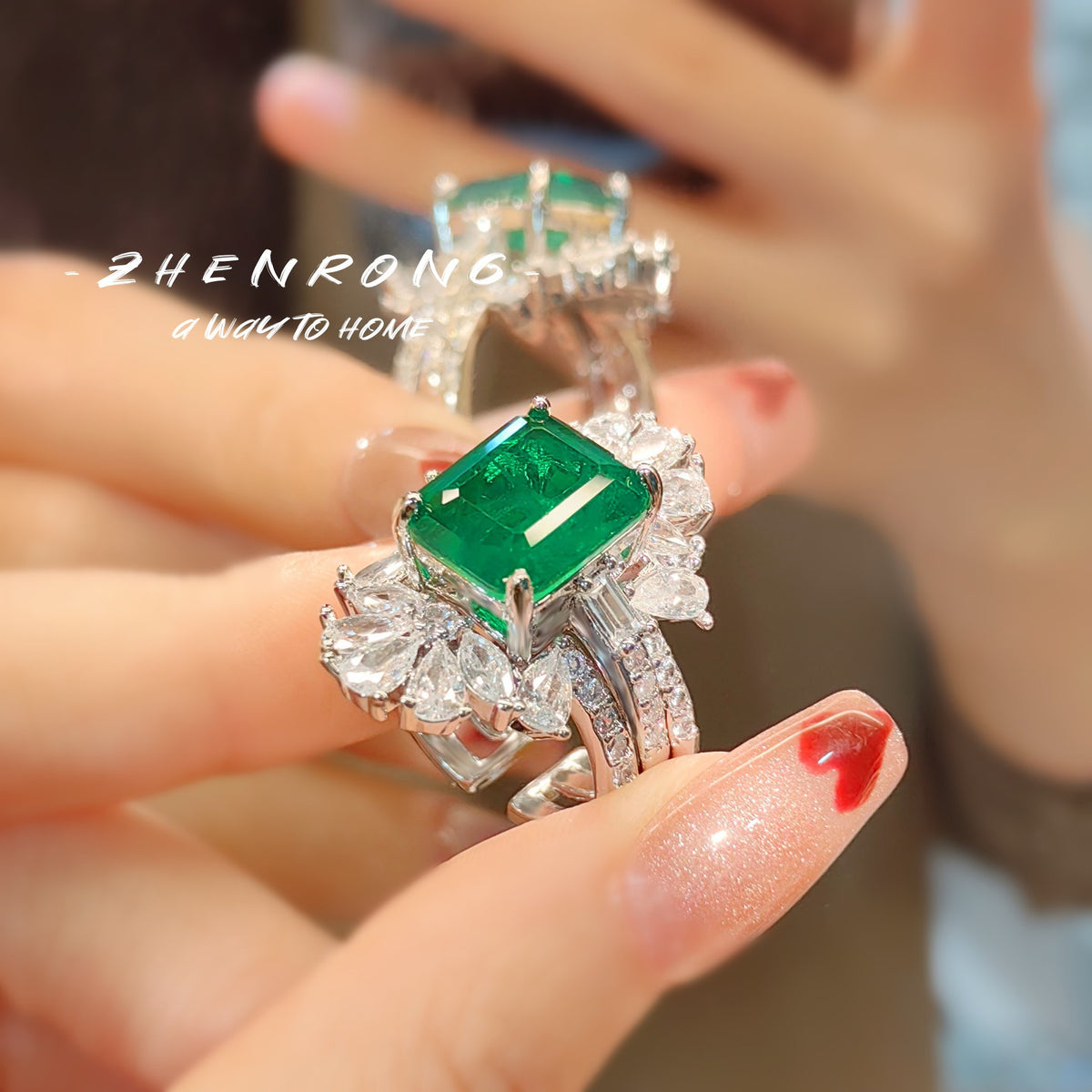 ZRNG 158 - Emerald Ring Set [Adjustable opening]