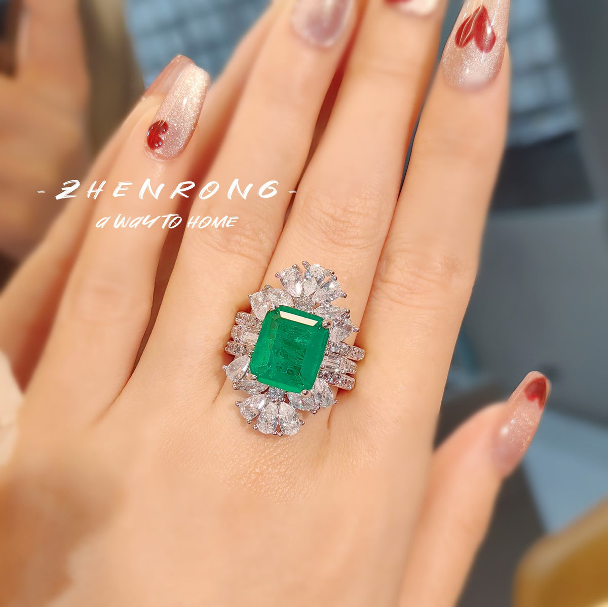 ZRNG 158 - Emerald Ring Set [Adjustable opening]