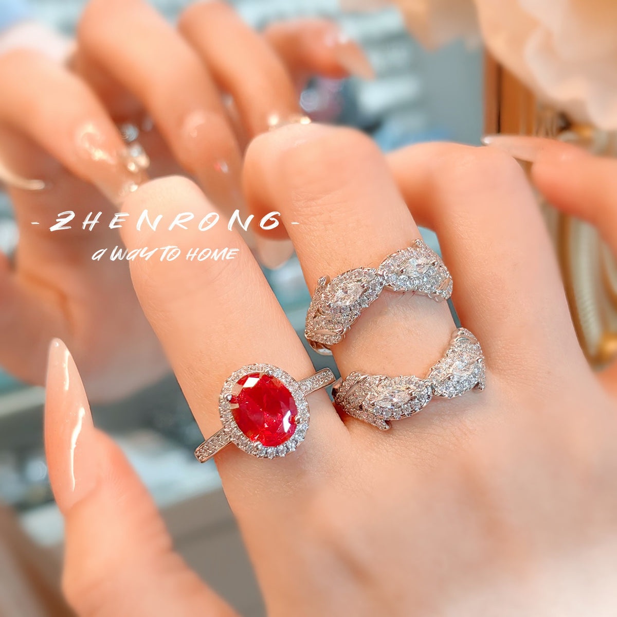 ZRNG 160 - Two Way Zircon Ring Set [Adjustable opening]