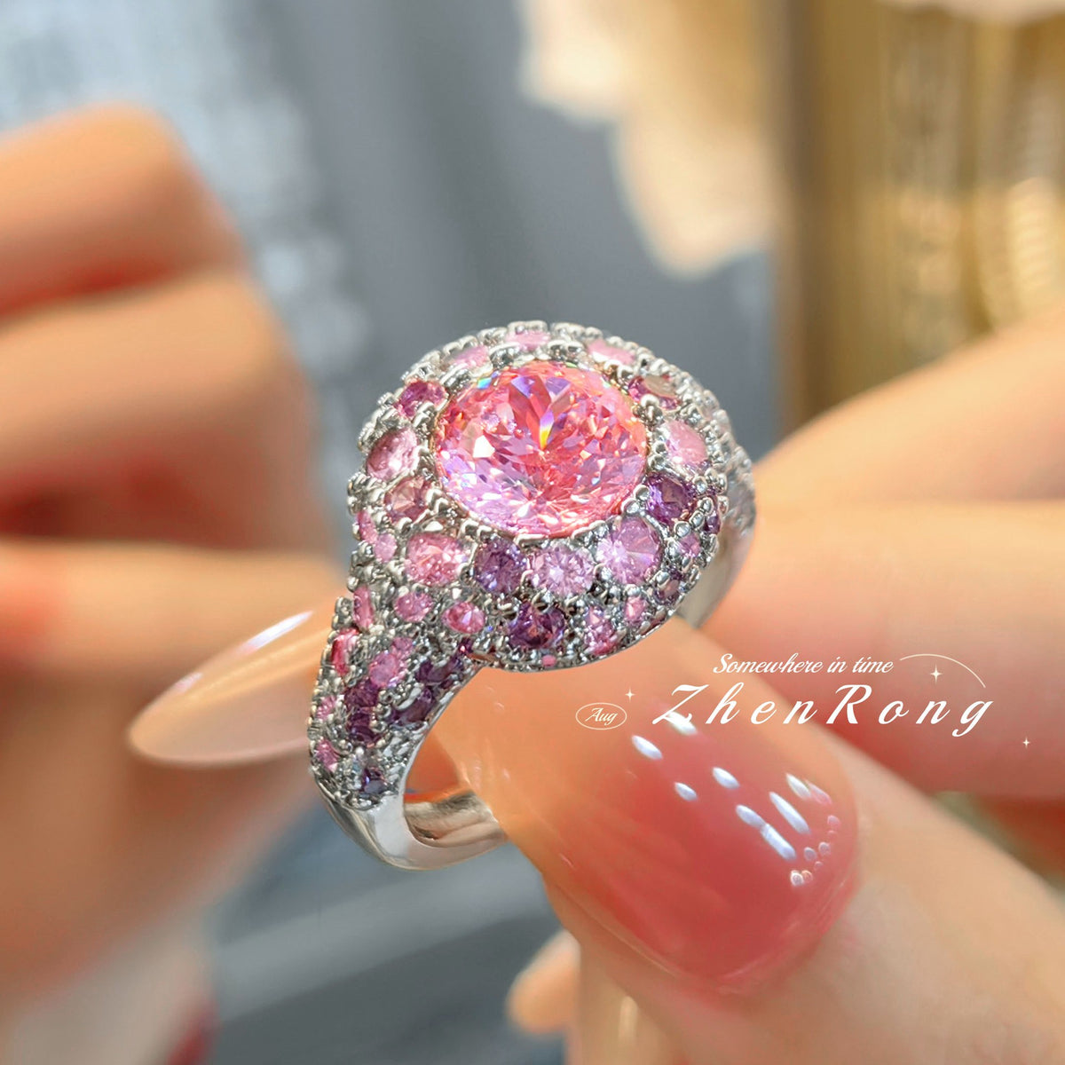 ZRNG 163 - Bird's Nest Cut Pink Ring [Adjustable opening]