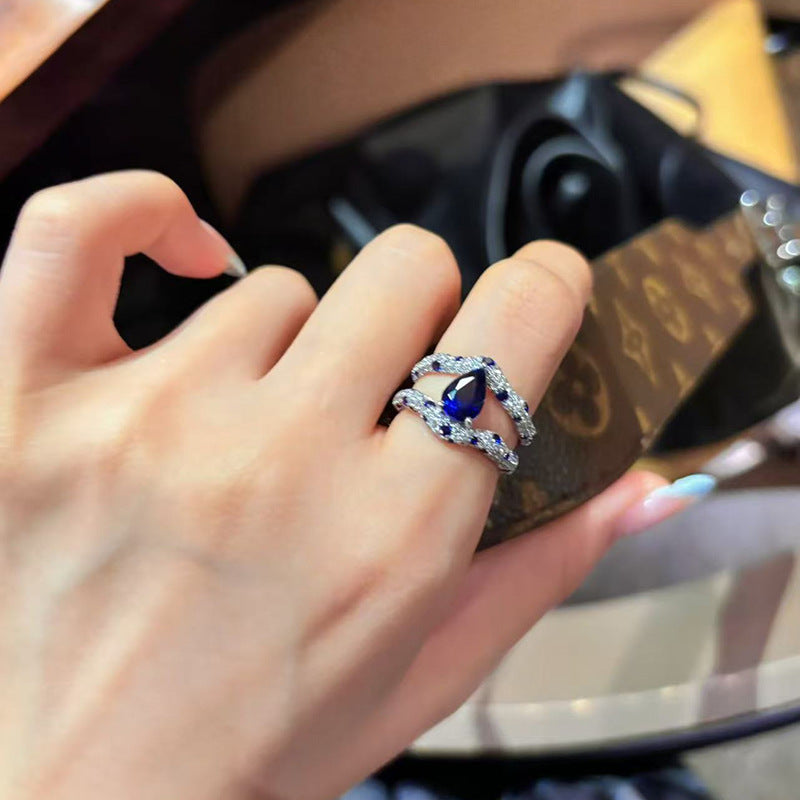 ZRNG 170 - Blue Teardrop-cut Crystal Ring [Adjustable opening]