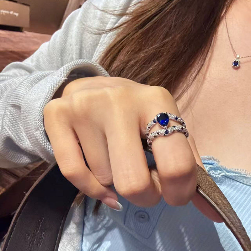 ZRNG 170 - Blue Teardrop-cut Crystal Ring [Adjustable opening]
