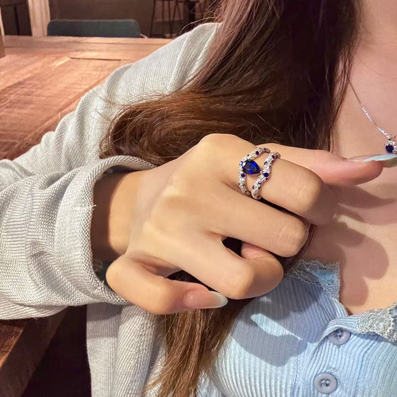 ZRNG 170 - Blue Teardrop-cut Crystal Ring [Adjustable opening]