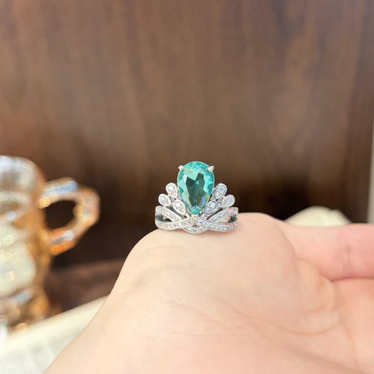 ZRNG 173 - Emerald Cubic Zirconia Ring [Adjustable opening]