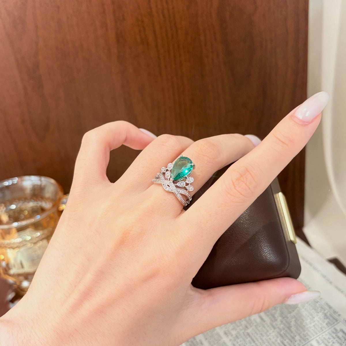 ZRNG 173 - Emerald Cubic Zirconia Ring [Adjustable opening]