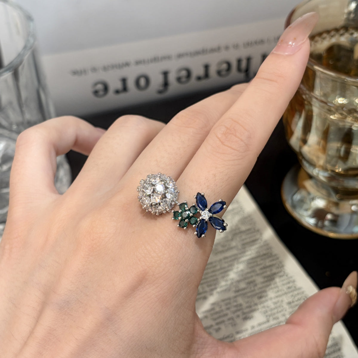 ZRNG 174 - Twin Blossom Ring [Adjustable opening]