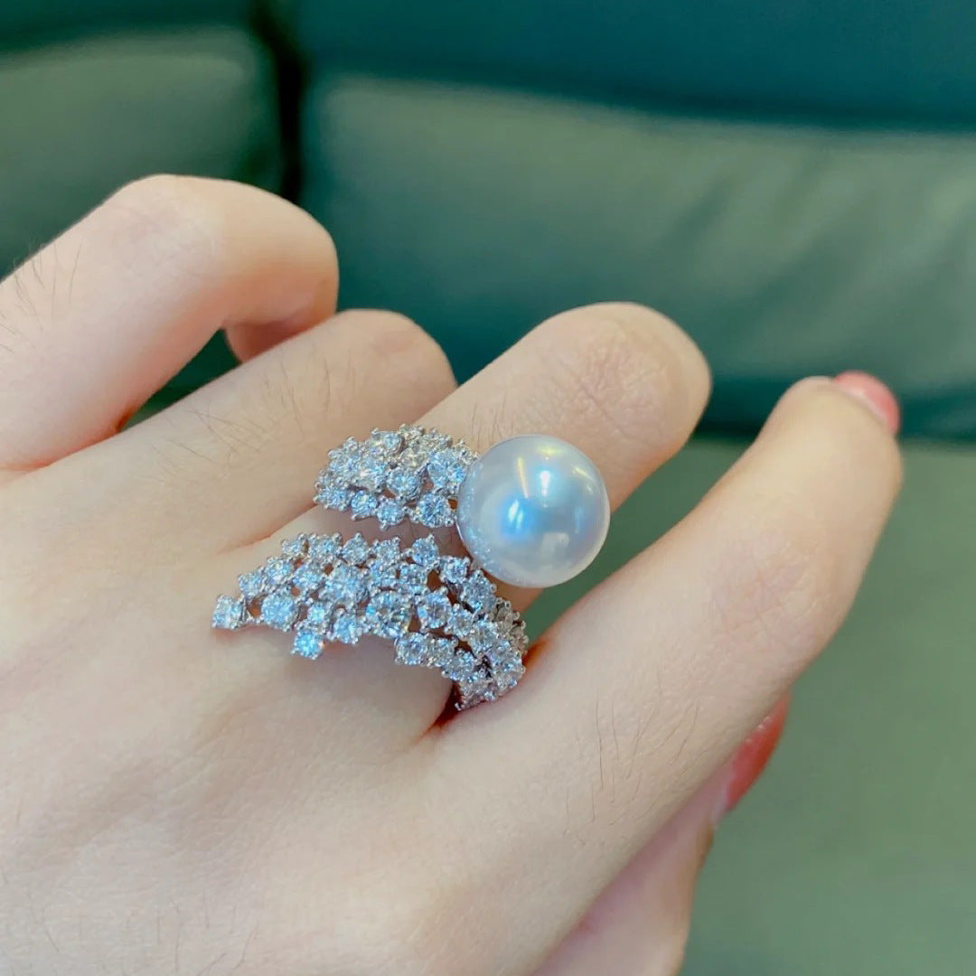 ZRNG 182 - White OPearl Zircon Ring [Adjustable opening]