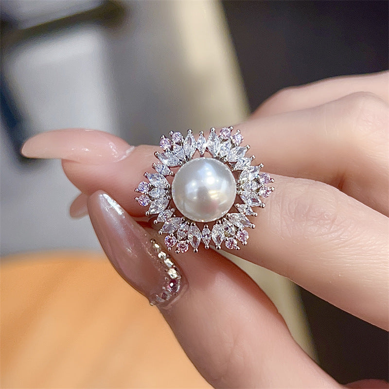 ZRNG 185 - Exquisite Pearl Flower Ring [Adjustable opening]