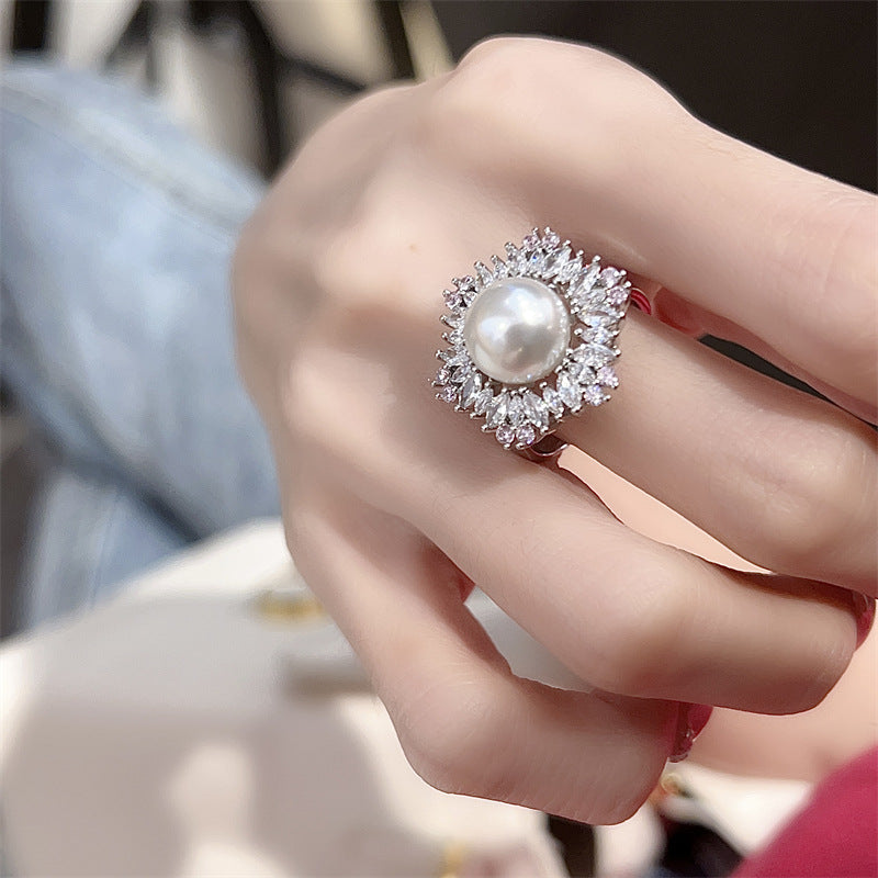 ZRNG 185 - Exquisite Pearl Flower Ring [Adjustable opening]