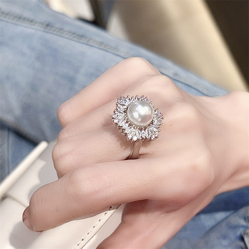 ZRNG 185 - Exquisite Pearl Flower Ring [Adjustable opening]