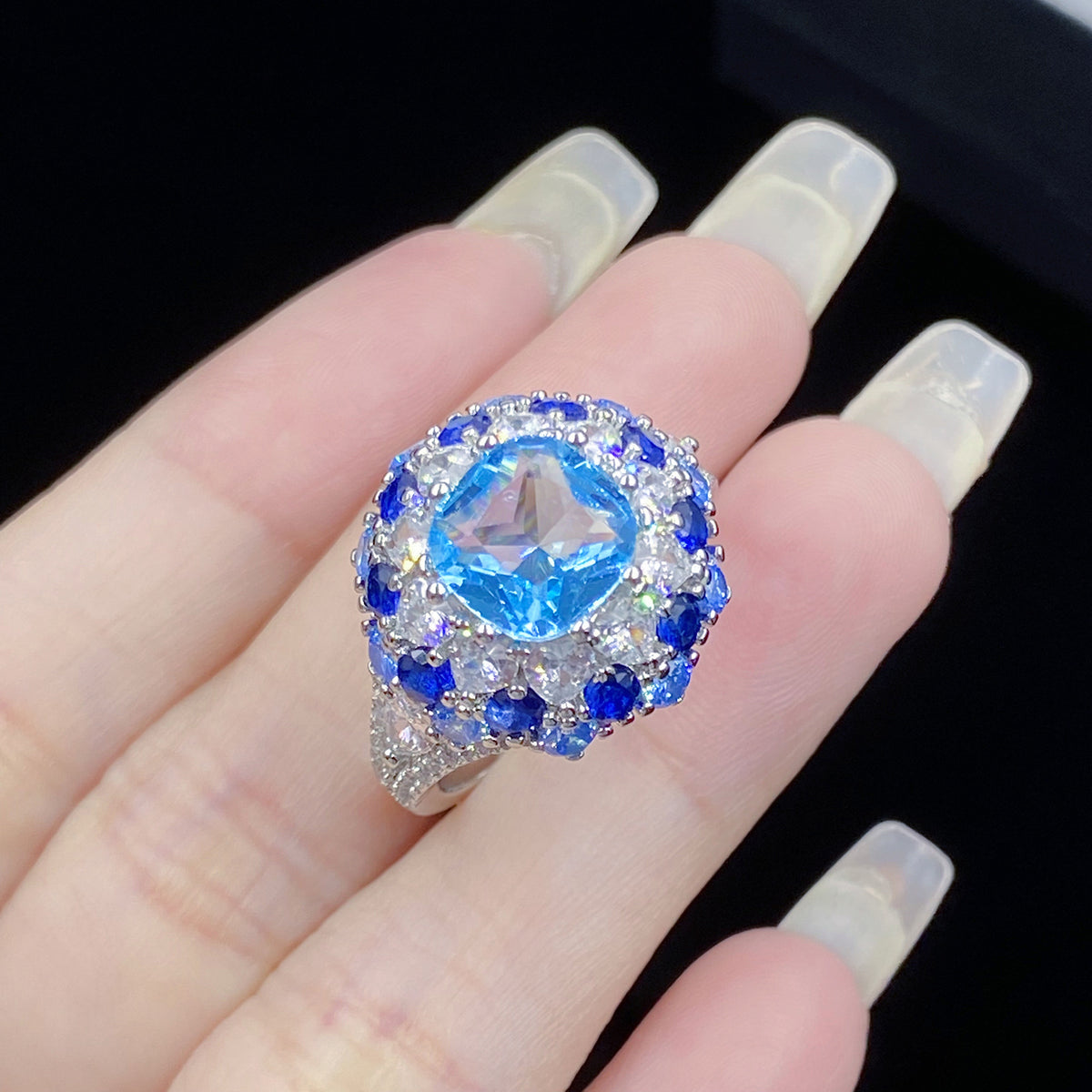 ZRNG 192 - Simulation Sea Blue Navy Blue Topaz Open Ring