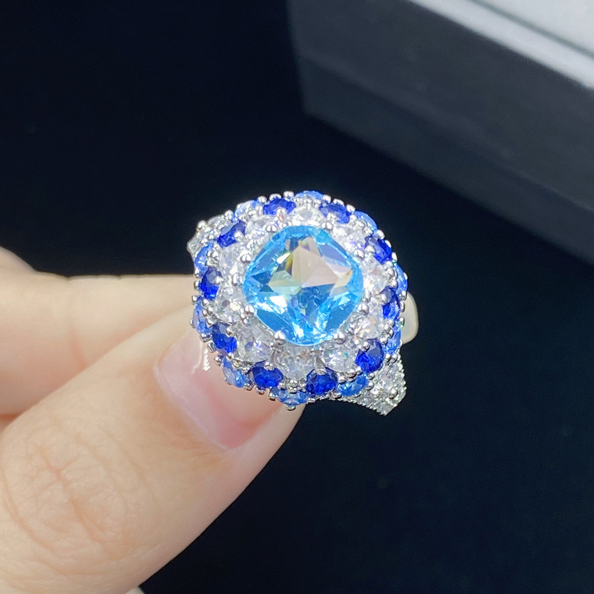 ZRNG 192 - Simulation Sea Blue Navy Blue Topaz Open Ring