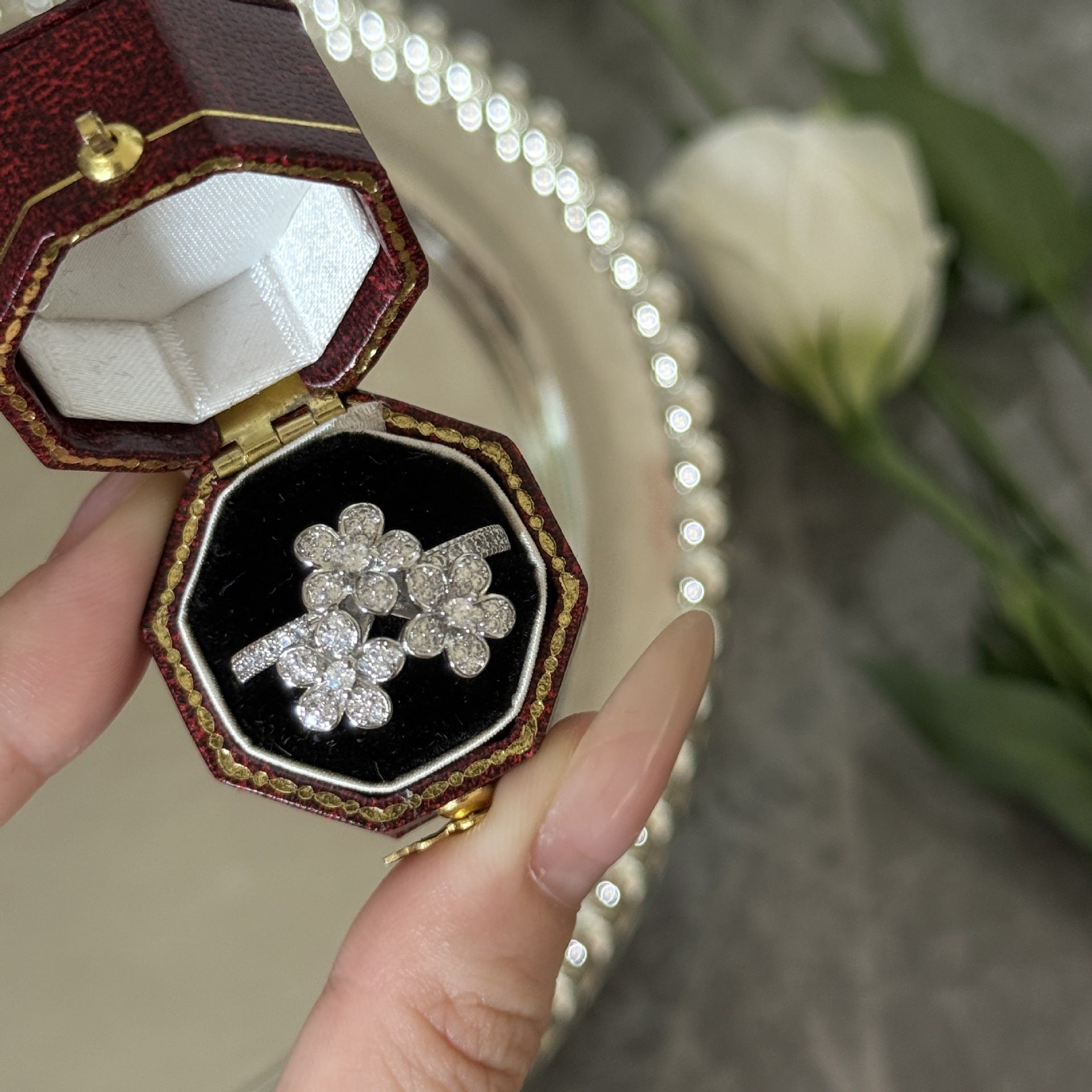 Zircon Floral Ring - Adjustable