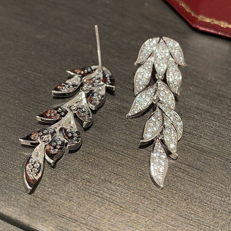 ZER15 - Zircon Sparkling Leaf Earrings